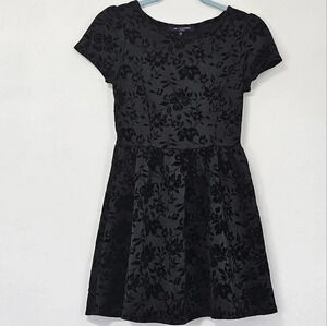 Black dress with velvet flower appliqué and back keyhole‎ detail LBD size XS